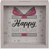 BLUECHOLON Salvadanaio Bianco Legno Happy Birthday. Salvadanaio Monete Design Buon Compleanno (20 x 20 cm), con gancio per appendere.