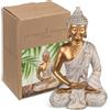 MIJOMA Statuetta di Buddha in poliresina effetto vintage oro e bianco, altezza 14-34 cm, opzionale con portacandela, pace spirituale ed eleganza (21 x 13 x 34 cm)