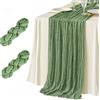 YEAMLTE Runner da Tavola Trasparente, 2 PCS Boho Runner da Tavolo, Runner da Tavola in Garza Rustica, Romantico Moderno, 55 x 300cm per Tavoli da Giardino in Estate e per Banchetti Nuziali (Verde salvia)