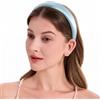 ZLYC Fasce per capelli in seta di gelso, da donna, senza denti, anti-mal di testa, antiscivolo, per la cura della pelle, trucco, uso quotidiano, tinta unita, blu chiaro