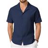 Cavva Camicie a maniche corte da uomo Cuban Guayabera casual button down camicia traspirante estate spiaggia camicie, Verde militare, M