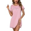 Bresdk Camicie da Notte Donna Cotone Pigiami Estivi Girocollo Leggera e Confortevole Abito da Notte Rosa XXL