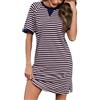 Bresdk Camicia da Notte Donna Estivo Manica Corta Cotone a Righe Camicia Notte Donna Corto Morbido e Confortevole