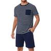 Bresdk Pigiama Uomo Cotone Corto a Righe Pigiami Due Pezzi con Maniche Corte e Pantaloni Pigiama Uomo Estivo Morbido Loungewear Blu Navy + Bianco M