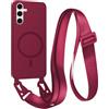 FMPCUON FNPCUON Cover Magnetica con Cordino per Samsung Galaxy A54 Compatibile con MagSafe,Ricarica Wireless, Placcatura Disegno Custodia con Collana Laccio Tracolla Regolabile Case.Rosso