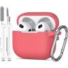 MHYALUDO Custodia per Airpods 3a generazione 2021,Custodia protettiva in morbido silicone per Airpods 3 con LED visibile sulla parte anteriore,con kit di pulizia,Rosa Pesca