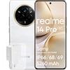realme 14 pro 5G Smartphone, 8 + 256 GB, Trendiges Design mit wechselnden Farben, IP69, Sony IMX882 OIS-Kamera, 6,77 120 Hz 3D Curved Vision Display, 5260 mAh Akku, Weiß (Mit Adapter)