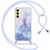 ZhuoFan Custodia con Cordino per Samsung Galaxy A22 5G 6,6, Trasparente Aesthetic Modello di Marmo Blu Disegni Cover con Collana, Antiurto Protettivo Case Cellulare