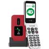 Doro Leva E30 Cellulare per Anziani 4G a Conchiglia, Base di Ricarica Inclusa, Display 2.8, Tasti Grandi, Tasto SOS, Rosso/Bianco