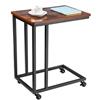 VEVOR Tavolino a Forma di C, Tavolino Laterale con Struttura in Metallo e Rotelle, Supporto per Computer, 500 x 350 x 605 mm, Mobiletto da Salotto per Camera da Letto, Ufficio, Marrone e Nero