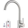 ONECE Rubinetto da Cucina a Bassa Pressione per Caldaia, Monocomando Miscelatore con Beccuccio Girevole a 360°, Acqua Fredda e Calda, Aeratore Rimovibile, Acciaio Inox 304 Spazzolato