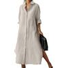DSAoTeng Maxi abito da donna con scollo a V e bottoni, con tasca, casual, tinta unita, orlo irregolare, aperto sul davanti, a maniche lunghe, cardigan, Grigio, XL