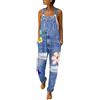 Generisch Salopette in jeans da donna, stile retrò, pantaloni con bretelle, pantaloni in denim con fiori, tuta a gamba dritta, pantaloni lunghi, senza maniche, con tasche, salopette per carnevale, D