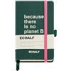 Miquelrius - Quaderno tascabile simile A6, carta certificata riciclata, 96 fogli lisci da 80 g/m², chiusura elastica, tasca interna e portapenne, 90 x 140 mm, verde