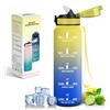 Motswedi Borraccia 1 Litro, con Cannuccia, Bottiglia Sportiva, Motivazionale, Borraccia Palestra, a Prova di Perdite, Bottiglia d'acqua, per Sport, Palestra, Ciclismo, Giallo & Blu reale