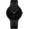 CRRJU Montres Hommes Ultra Thin Black Minimalist Quartz with Milanese Mesh Stainless Steel (Red)