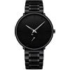 CRRJU Montres Hommes Ultra Thin Black Minimalist Quartz with Milanese Mesh Stainless Steel