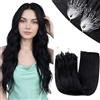 RUNATURE Extension Microring Capelli Veri Nero Jet 50cm 50 Ciocche Microring Extension Capelli Invisibile #1