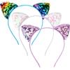 Qianyu 3 cerchietti per capelli con orecchie di gatto con paillettes, graziosi cerchietti per capelli in metallo, accessori per donne e ragazze, accessori per feste, Natale, Halloween, uso quotidiano
