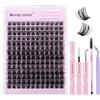 WENDY LASHES Kit Extension Ciglia Naturali D-Curl C9 Wispy Ciglia Finte Ciuffetti Mix10-18mm Cluster Lashes Kit with Lash Extension Colla E Pinzette(FK/KIT-C9-D-1018)