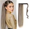 SZMK Coleta Postiza de Pelo Natural 55 CM,Ponytail Hair Extension de Pelo,SZMK Extensiones Cola de Caballo Sintético,Coleta Postiza Cabello,Extension Cola de Caballos Liso para Mujeres-castano chiaro