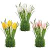 Homcomodar 3 fasci di fiori artificiali, tulipani artificiali con muschio artificiale in vaso, fiori finti per piante da balcone, tavolo, feste, ufficio, davanzale della finestra, soggiorno (bianco
