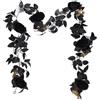 PH PandaHall 5.7ft Ghirlanda di Rosa Artificiali Nero, Fiori Artificiali Decorativi Rosa con Bacche Dorate e Foglie Nere per La Decorazione del Specchio del Stanza di Halloween