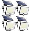Pxwaxpy 4 Pezzi-Luce Solare LED Esterno [204LED] Lampada Solare da Esterno con Sensore di Movimento, IP65 Impermeabile Farette Solare a LED da Esterno con Cavo di 5M Pannello Solare Indipendente