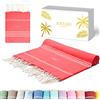 SOLTAKO Fouta XXL - Asciugamano da spiaggia anti-sabbia - Telo da bagno per Hammam, Sauna, Yoga, Picnic - Fouta Beach 200x200 cm - Lenzuolo 2 Persone - 100% Cotone - Coral