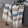 LINEN & COTTON Invernale e Caldo Plaid Copriletto Malmo a Righe -100% Pura Lana Neozelandese, Beige Naturale Bianco Blu (140 x 200 cm) Coperta per Divano Letto Singolo Matrimoniale Tutte le Stagioni