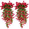 HBell 4 fiori artificiali da appendere, resistenti ai raggi UV, bouquet di fiori da appendere piante rampicanti per pareti, casa, giardino, cortile, patio, matrimoni, interni ed esterni (rosso rosa)