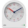 Braun Sveglia didatticoda analogica funzione snooze e retroilluminazione continua, movimento silenzioso al quarzo, quadrante facile da leggere, suoneria incrementale, bianca, modello BC22TW.