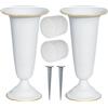 AOFOX Vaso da cimitero in metallo, vasi da fiori con base in metallo e paletti, per la casa, per cimitero, decorazioni per tombe commemorative (bianco, 2 pezzi)