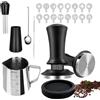 Ruioomeep Set di 22 tamper caffè da 51 mm, set da 22 pezzi, set da barista con pressa per espresso, mescolatore per caffè, cucchiaio, brocca per schiuma, tappetino per espresso, penna e stencil