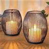 GoMaihe Porta Candele Set di 2, Portacandele Lanterna Apri e Chiudi in Metallo, Candelabri Decorazione Tavola Vintage per Candele Pilastro Natale Soggiorno Camera da Letto Decorazione Bagno, Nero