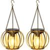 BUCASA Lanterne Solari da Esterno, 2 Pezzi Metallo Lampada Solare da Giardino con Lampadina LED, IP65 Impermeabile Luci Solari Decorazione Giardino per Terrazza Prato Balcone bronzo