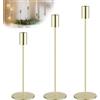 FENGCHUANG 3 Pz Porta Candele da Tavolo, Set di 9 Portacandele in Metallo 32/27/22cm, per Candele Coniche da 2.2cm, Candelabri Nero per Porta Candele da Tavolo,Matrimoni,Compleanni,Natale (Oro)