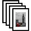 Tinkeps confezione da 4 Cornici portafoto A4 nere, in legno ingegnerizzato e plexiglass, cornice formato A4 con passepartout per stampe A5, foto e poster, per esposizione a parete o su tavolo