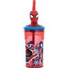 Stor Bicchiere Originale Marvel Spiderman 3D per bambini da 360 ML con cannuccia e tappo svitabile 3D a forma di testa dell'uomo ragno
