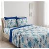 TexLom Lenzuola Matrimoniale in Cotone Fantasia Corallo - Completo Letto 2 Piazze con Federe, Morbido e Traspirante (Blu)