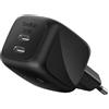 Belkin Caricatore USB C a 2 Porte 50W, Carica Batterie Cellulare USBC GaN a 2 Porte, Ricarica Rapida per MacBook, iPhone 17, iPad Pro, Chromebook, Galaxy S25 Ultra, Pixel 10, Gadget da Viaggio - Nero