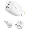 Belkin Caricatore da muro GaN USBC a 3 porte da 100 W, 2 porte USBC e 1 porta USBA, Spine incluse per UE-UK-US, Ricarica Rapida per MacBook, iPhone, iPad Pro, Samsung Galaxy, Google Pixel - Bianco