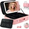 Suupvaor Grande borsa da viaggio per trucchi con specchio LED, custodia professionale per trucco da 38,1 cm con 3 modalità di colore, specchio illuminato dimmerabile, organizer per cosmetici con copertura in
