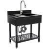 Zoobotanica Lavabo da cucina in acciaio inox, 70 x 50 x 90 cm, extra grande, con rubinetto estraibile e scolapiatti per lavanderia, ristoranti (nero)