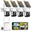 Budsun 4K Camera di sorveglianza WiFi esterno senza fili,4 Cam-Kit con Home Station/telecamera solare,Sicurezza PTZ a 360 ° a casa,Visione vetturna,Allarme,Audio bidirezionale,2.4 / 5G WiFi,stoccaggio 32G