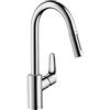 Hansgrohe Focus 31815000 - Miscelatore monocomando per lavello con doccetta estraibile, cartuccia in ceramica, supporto magnetico per doccetta Quick-Connect 09529 7
