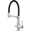 Ari Rubinetto da cucina flessibile a 3 vie, con doccetta estraibile, tubo separato per filtro dell'acqua, beccuccio girevole a 360°, corpo in ottone, montaggio monoforo, cucina (acciaio inossidabile)