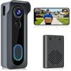 KAMEP Telecamera per campanello wireless con suoneria, videocamera 2K HD, funzionamento a batteria, rilevamento movimento PIR, audio a 2 vie, visione notturna, WiFi 2,4 GHz, archiviazione cloud