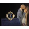 Spilla Dorato Arte Deco Trifoglio Incastonato Da Cz Blu False Perla Bianco 1920s