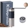 KINGrinder 【Argento】KINGrinder K2 macinacaffè manuale con manico dritto per French Press, caffè filtro ed espresso, consistenza di assemblaggio, macinino a macine coniche in acciaio inox, capacità 20-25 g